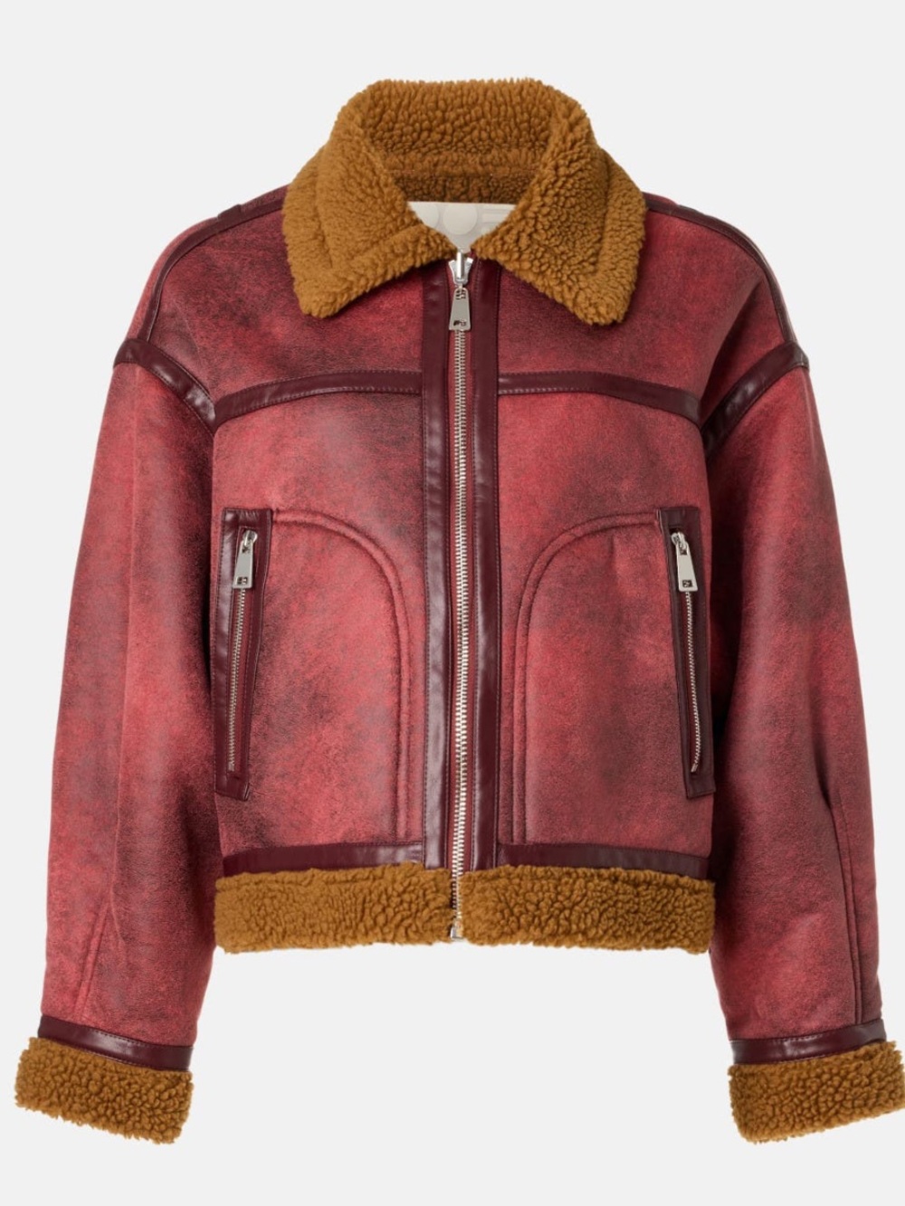 OOF Women’s Faux-Leather Sherpa Jacket with Brown Lining
